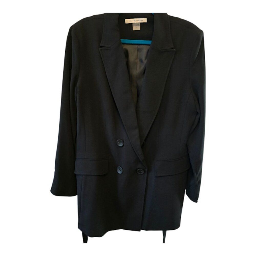 PETER NYGARD NWT SIZE 14 DOUBLE BREASTED JACKET BLAZER BLACK FULLY LINED BELTED
